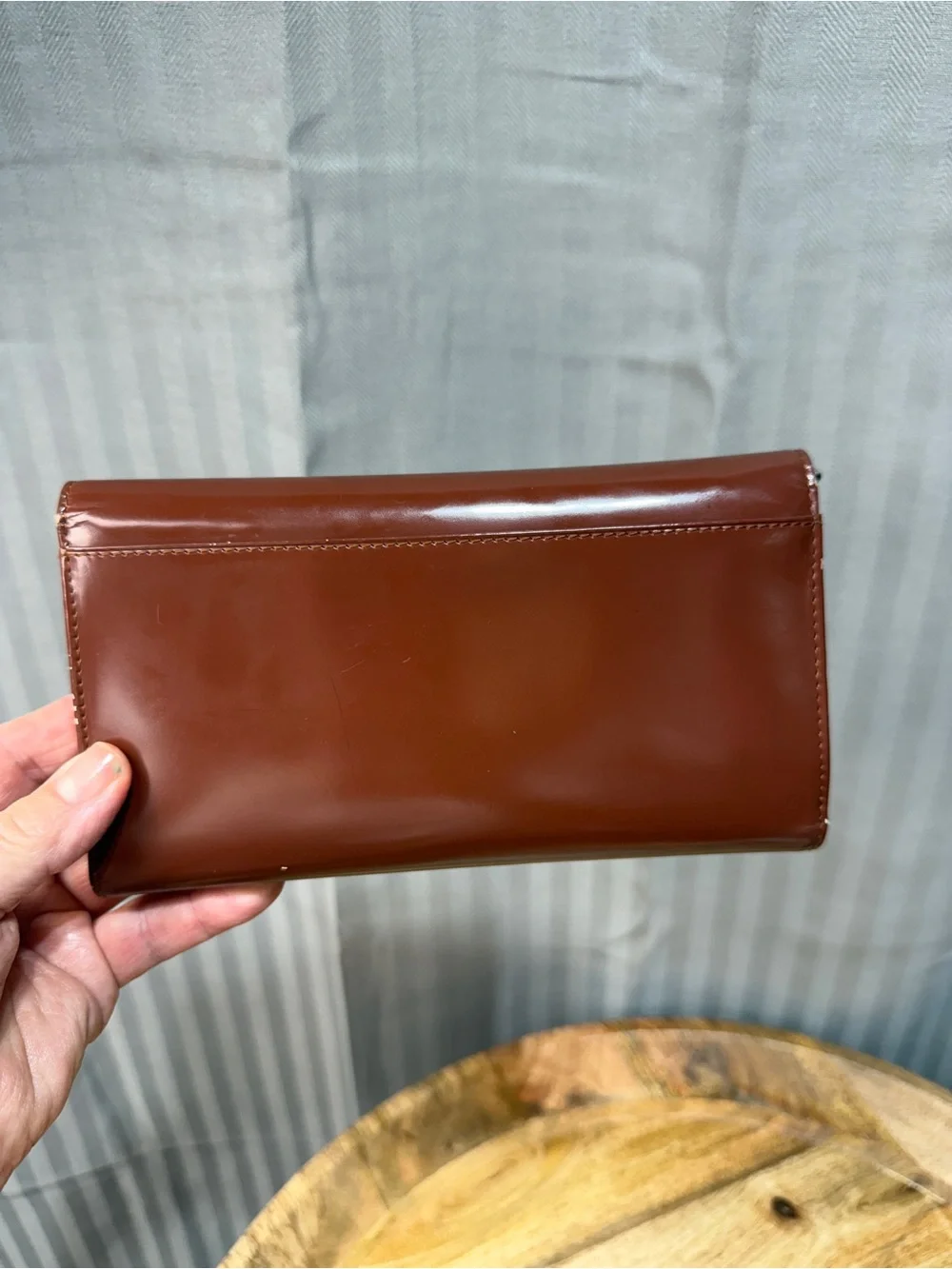 Brown Organizer Wallet Lauren Ralph Lauren Glossy Checkbook Clutch
